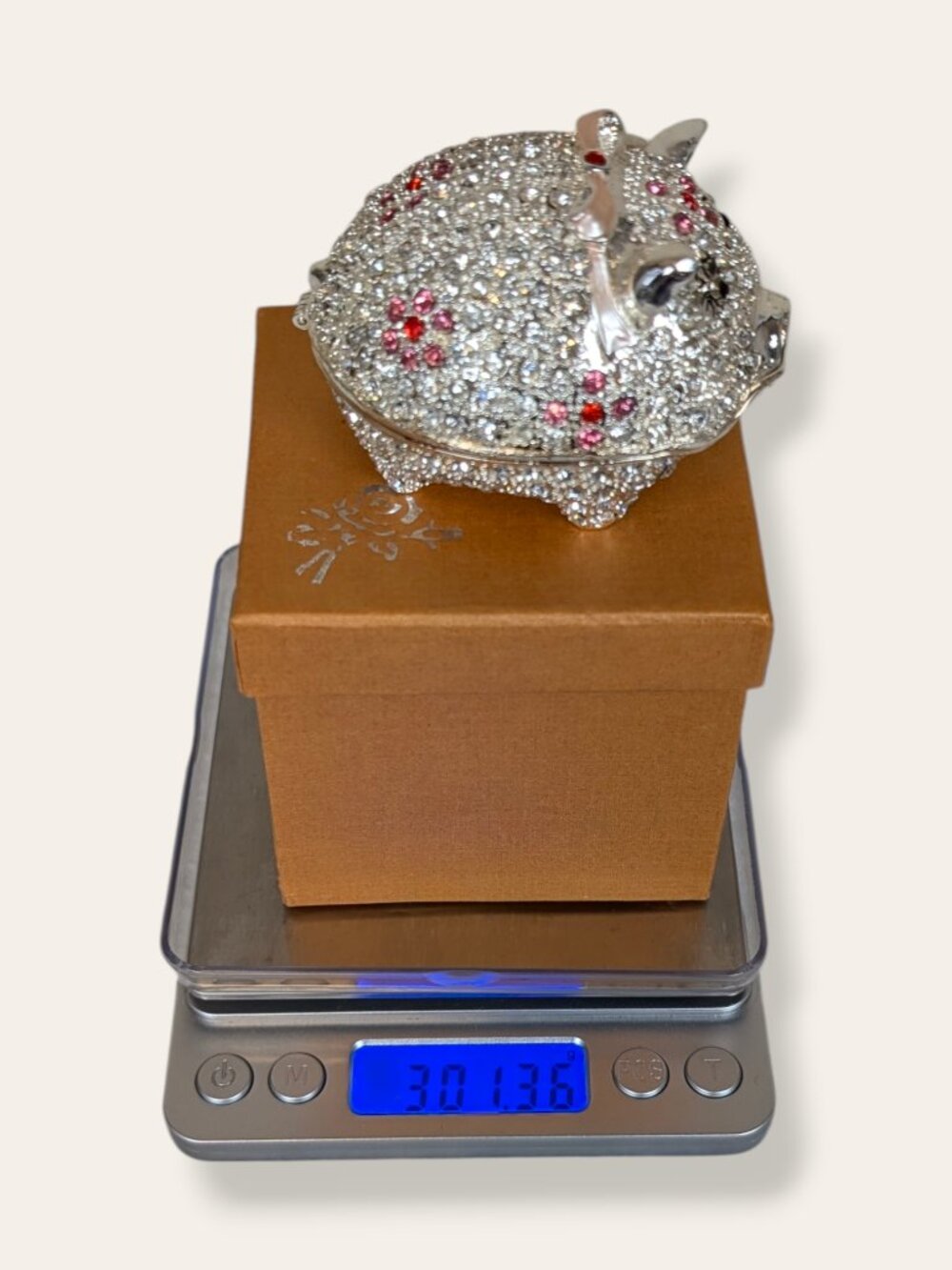 White & Pink Rhinestone Pig Trinket Box - Picture 8 of 8